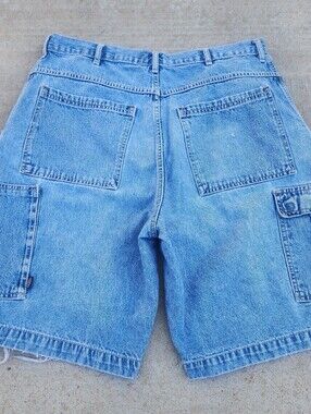Route 66 Vintage Light Blue Denim Men’s Distressed Cargo Shorts Jorts, Size 36